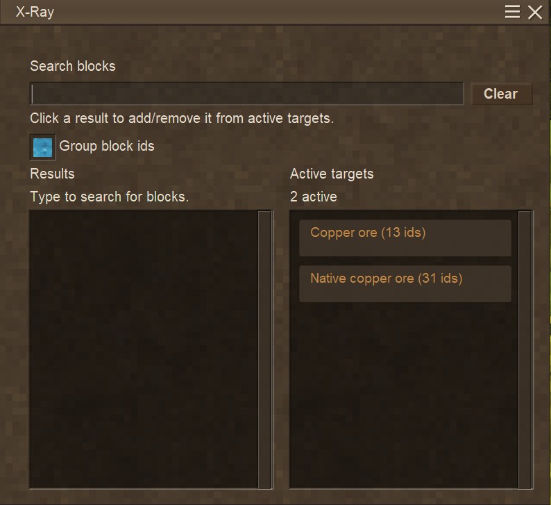 X-Ray and block selector menu